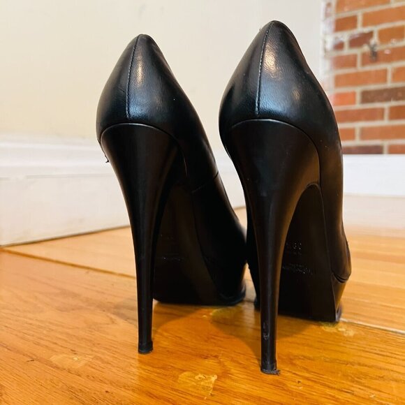 Saint Laurent YSL Black Calfskin Janis Stiletto Heel Platform Pumps 38.5 - Picture 6 of 16